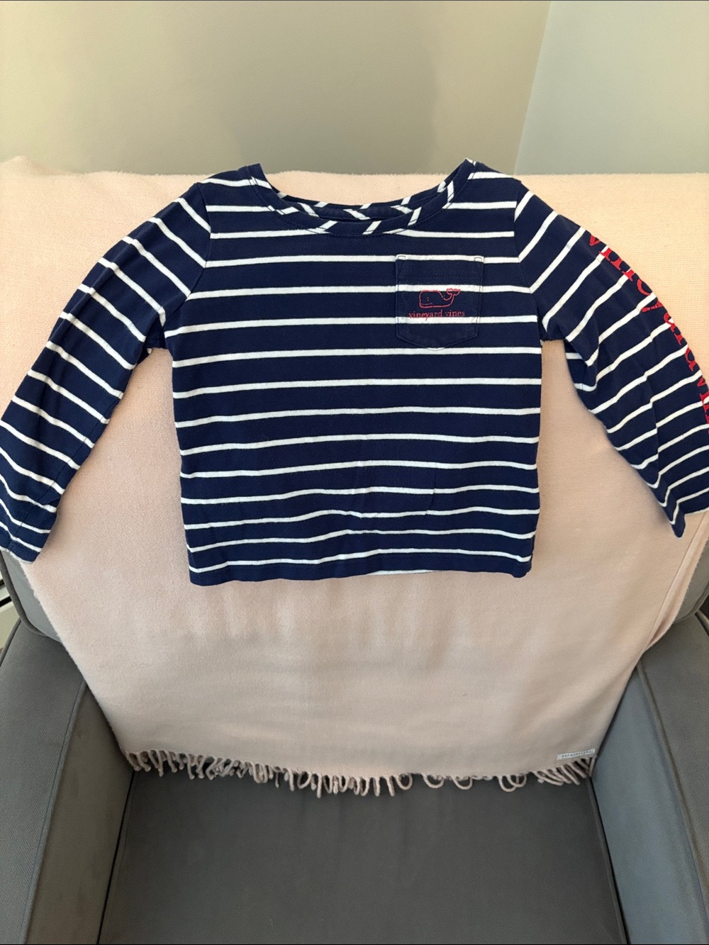 Vineyard Vines Girls' Navy & White Stripe Long Sleeve Shirt - 3T
